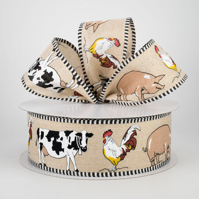 2.5" Black & White Edge Farmhouse Animals Ribbon (50 Yards)