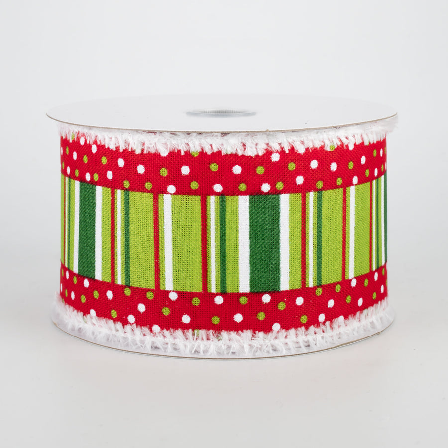 2.5" Whimsical Christmas Dot & Stripe Snow Edge Ribbon (10 Yards)