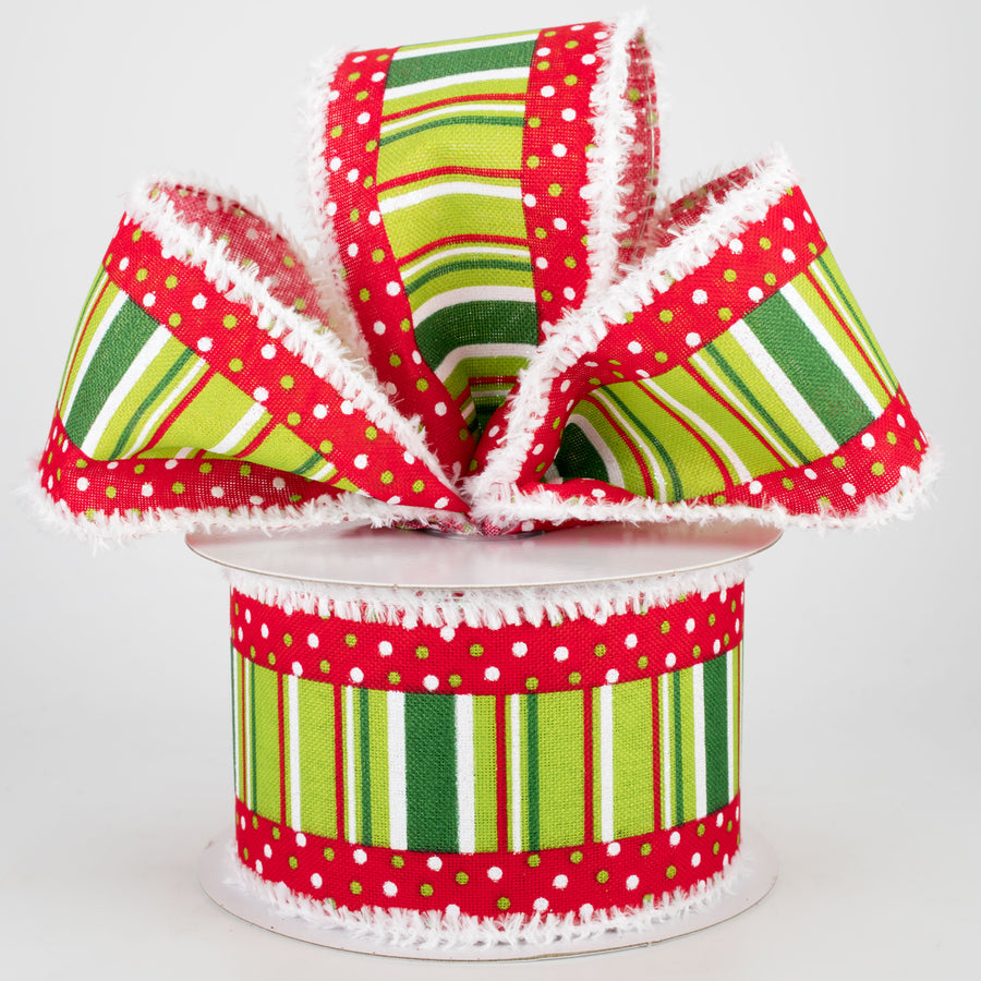2.5" Whimsical Christmas Dot & Stripe Snow Edge Ribbon (10 Yards)