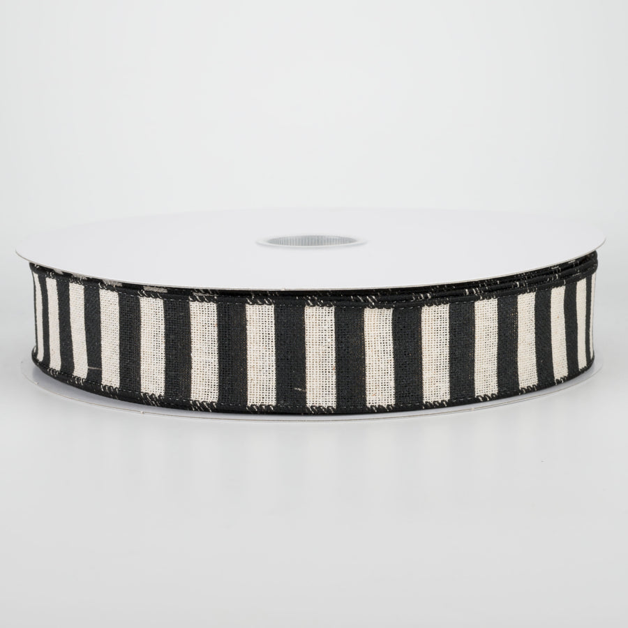 1.5" Horizontal Canvas Stripe Ribbon: Black & Natural (50 Yards)
