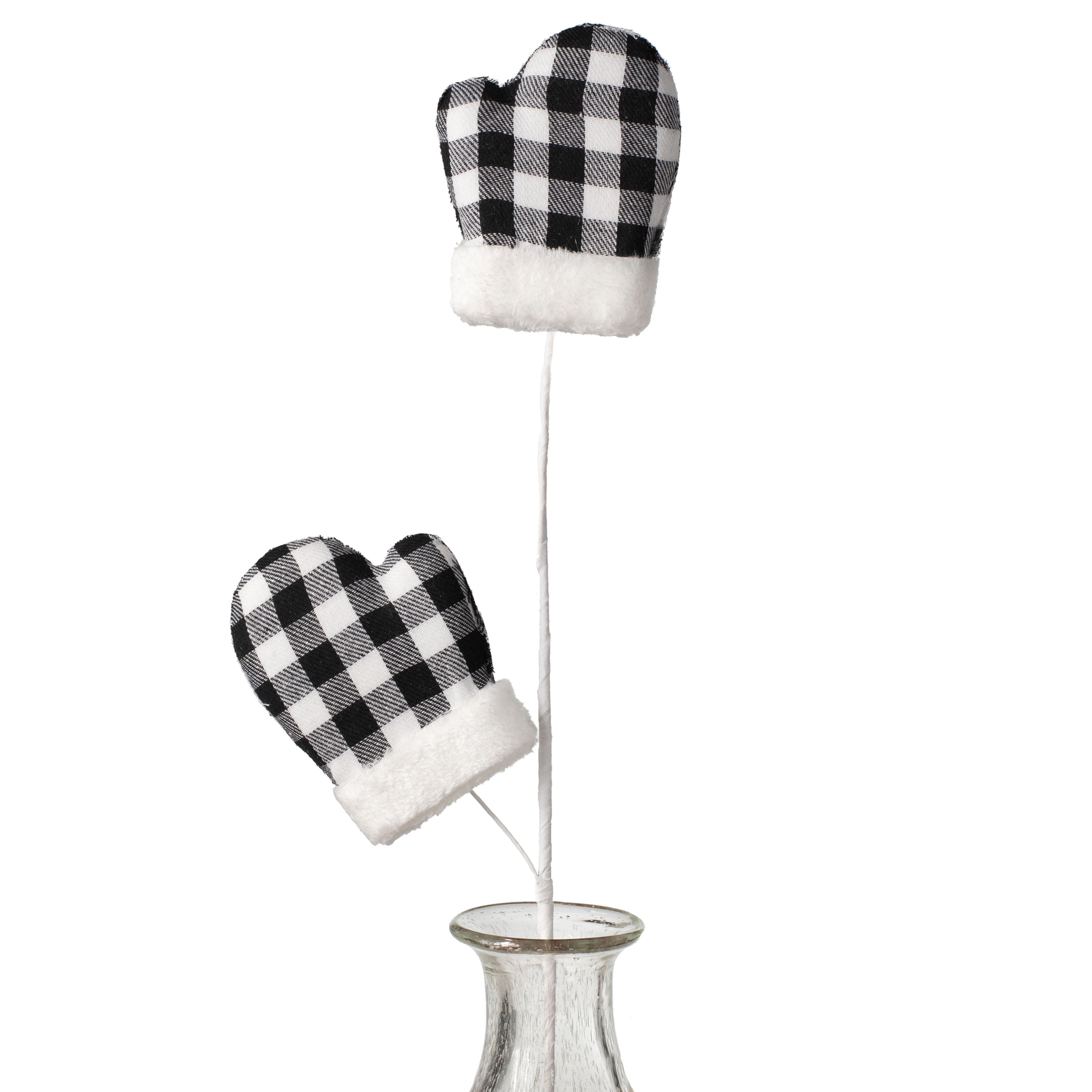 27" Plaid & Faux Fur Christmas Mitten Pick