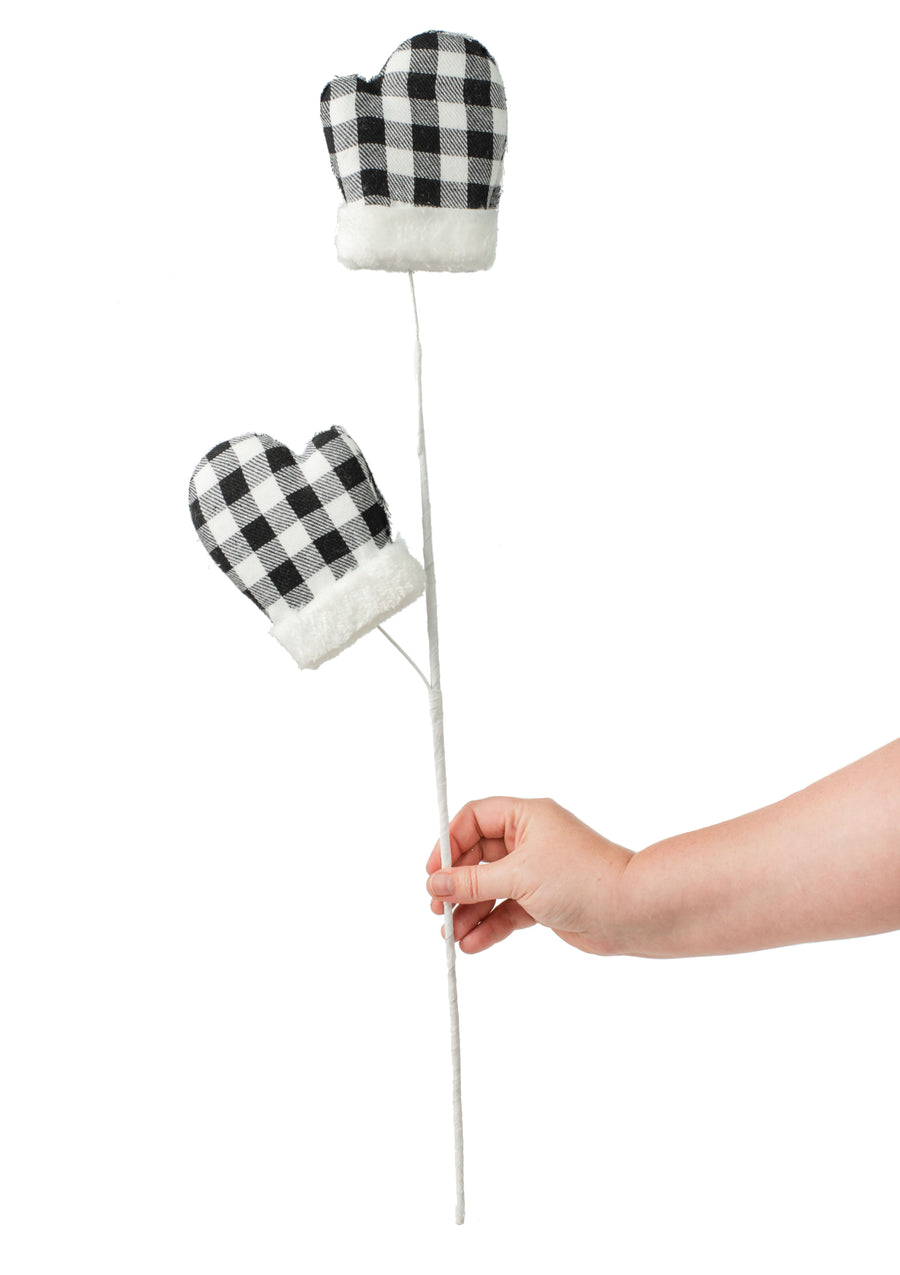 27" Plaid & Faux Fur Christmas Mitten Pick