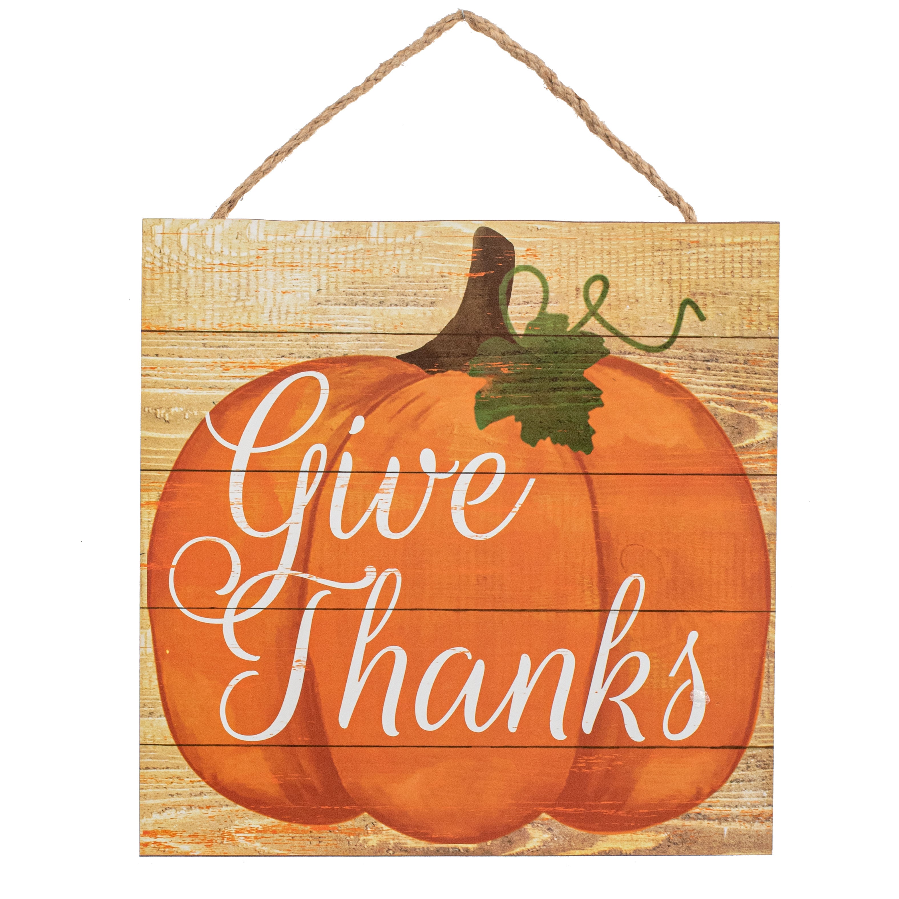 10" Square Wooden Sign: Give Thanks Pumpkin