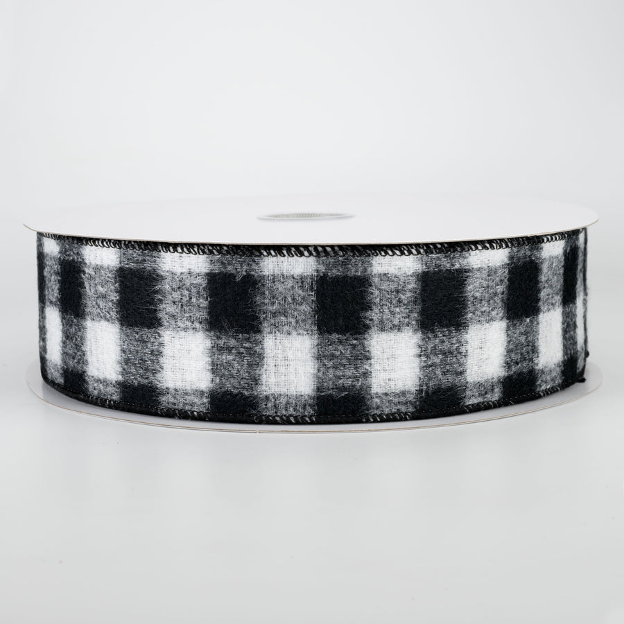 2.5" Brushed Buffalo Plaid Ribbon: Black & White (50 Yards)