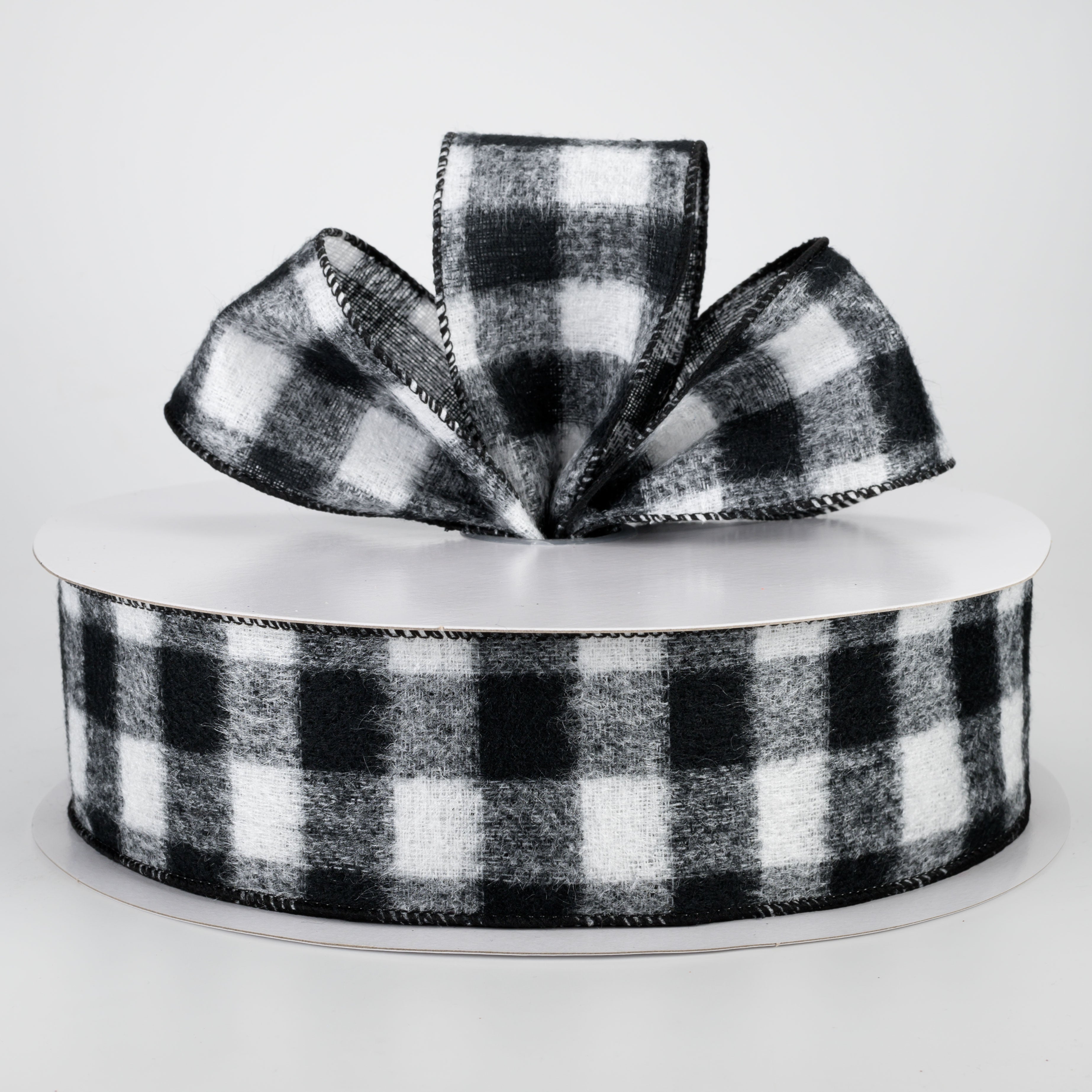2.5" Brushed Buffalo Plaid Ribbon: Black & White (50 Yards)