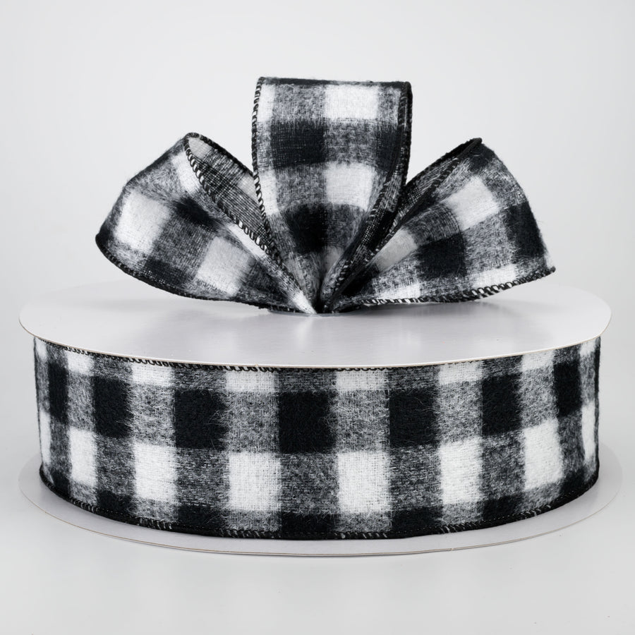 2.5" Brushed Buffalo Plaid Ribbon: Black & White (50 Yards)