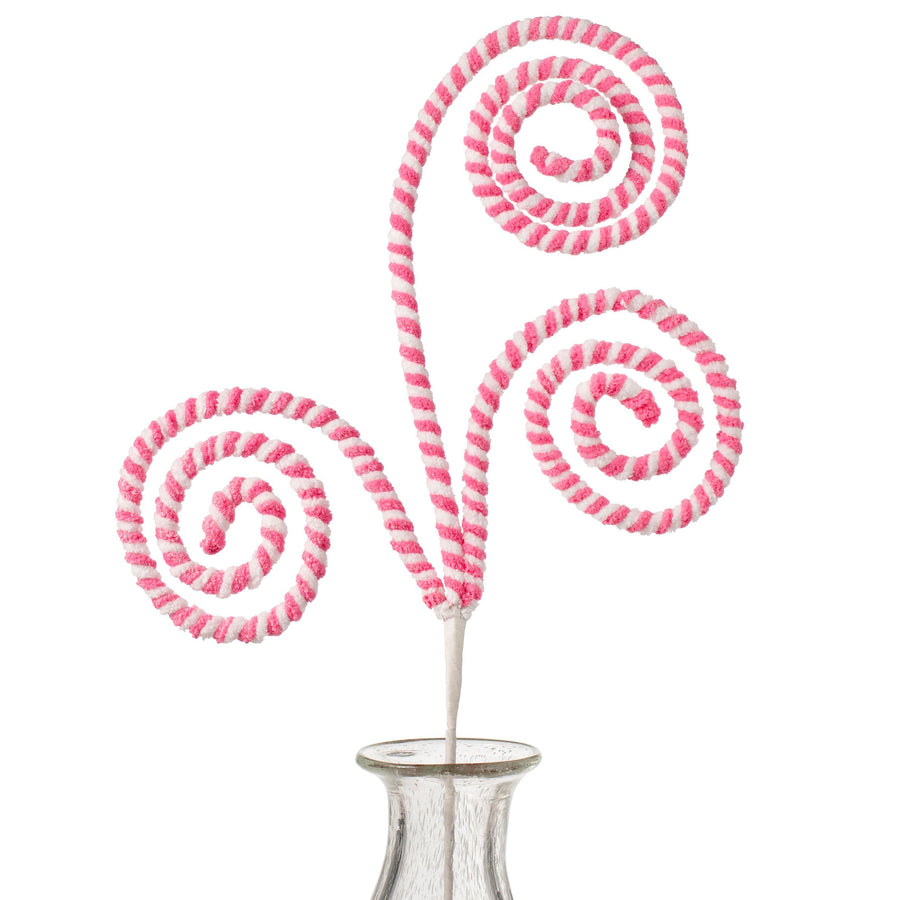 31" Peppermint Curl Chenille Spray: Pink & White