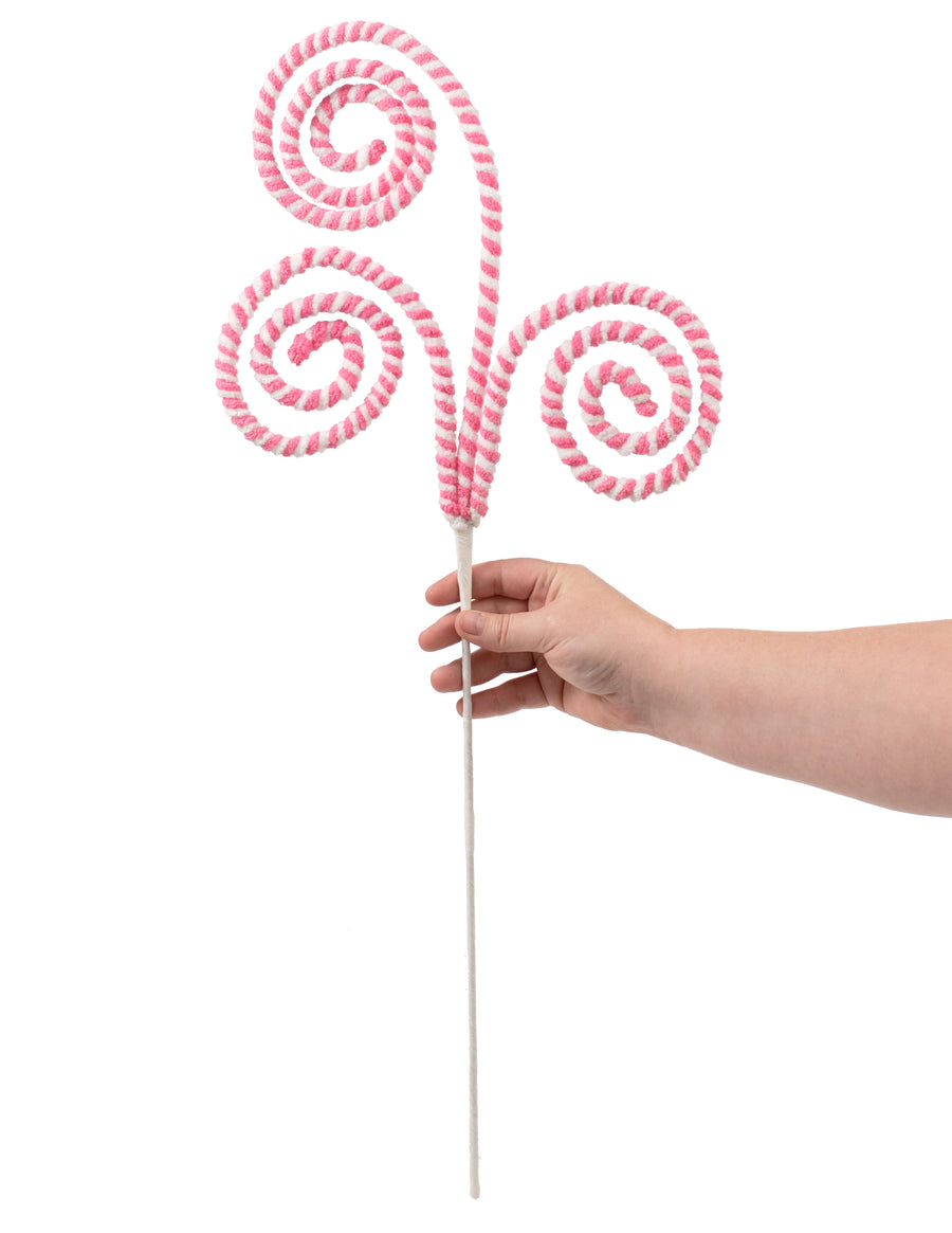 31" Peppermint Curl Chenille Spray: Pink & White