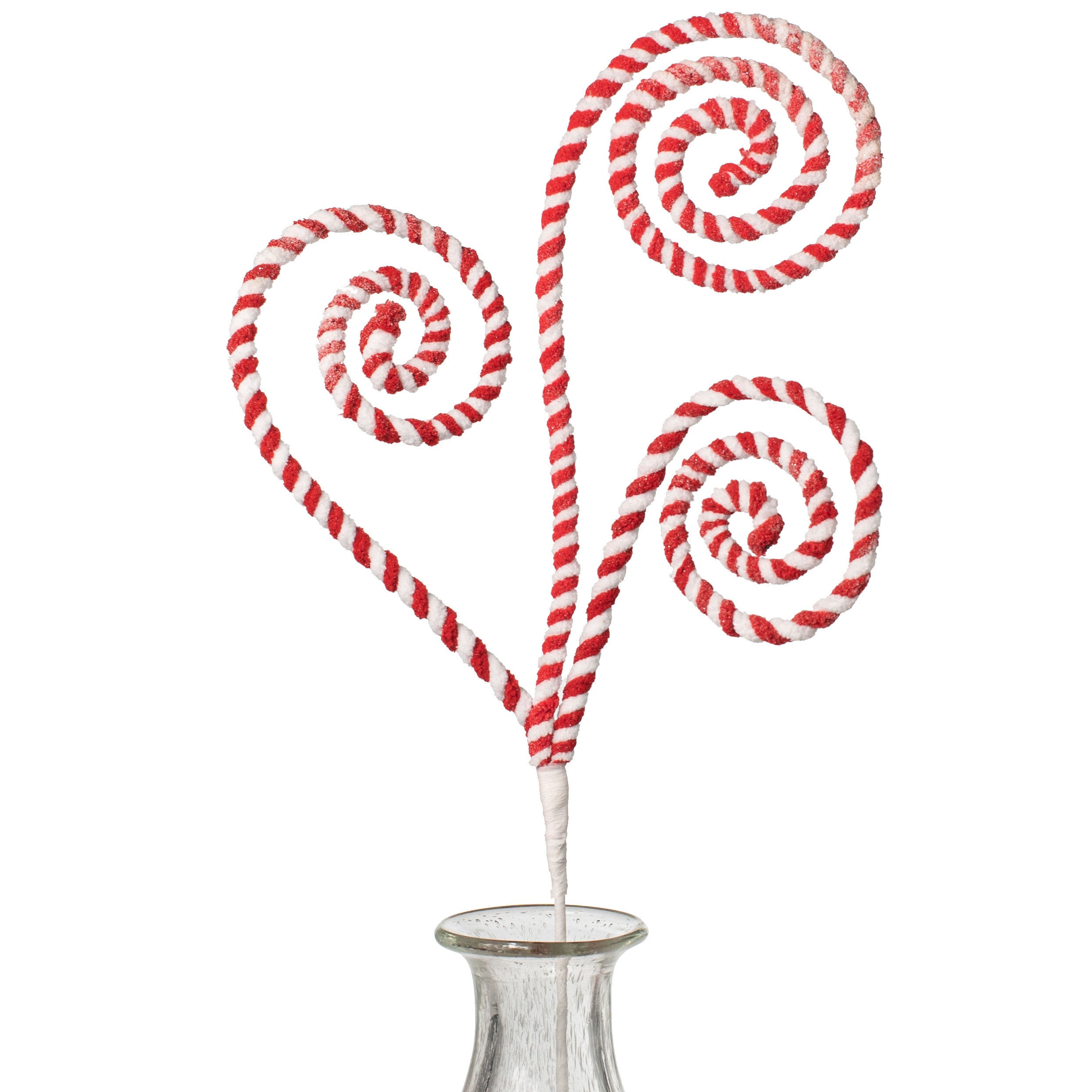 31" Peppermint Curl Chenille Spray: Red & White