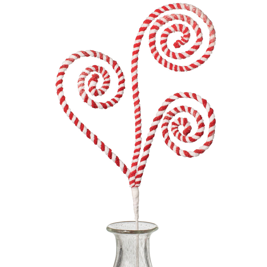 31" Peppermint Curl Chenille Spray: Red & White