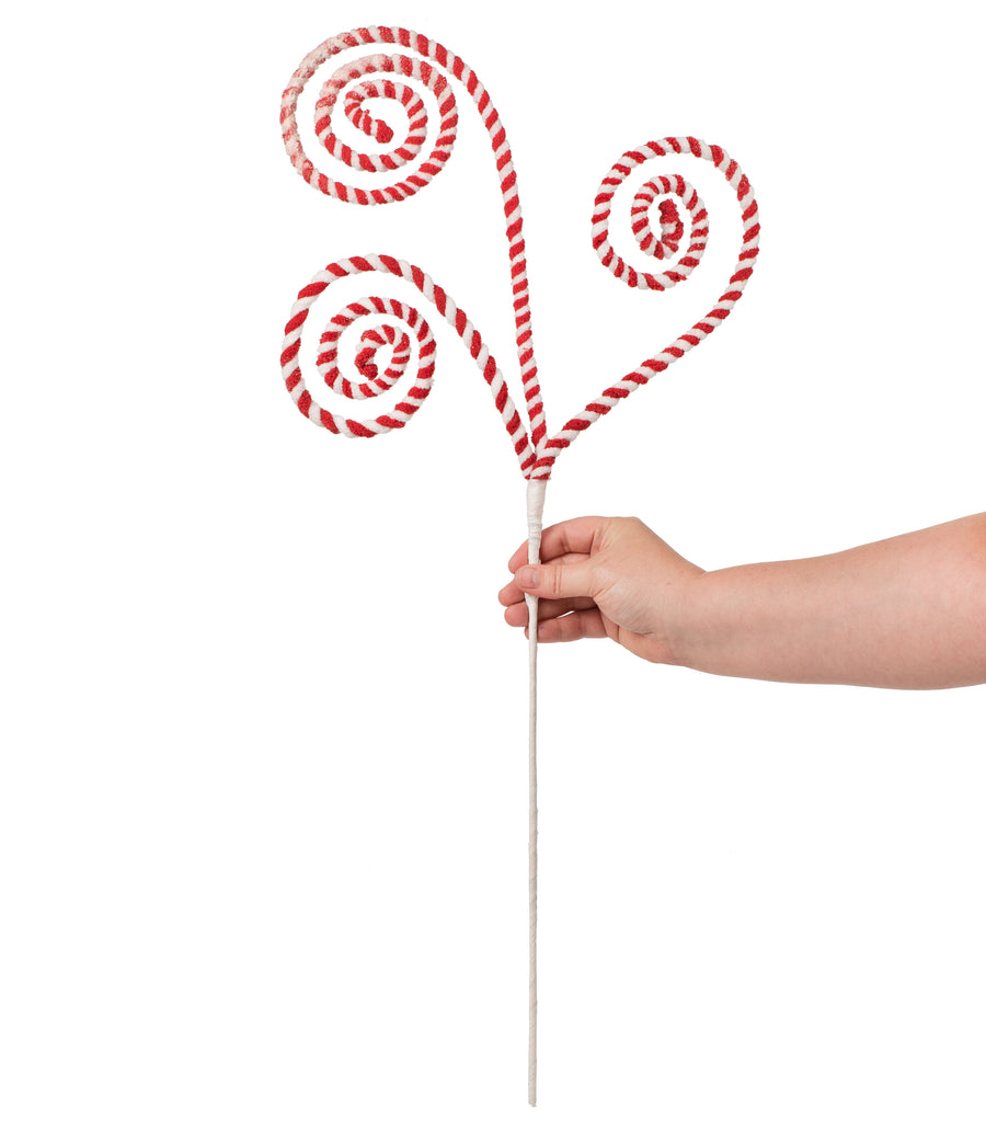 31" Peppermint Curl Chenille Spray: Red & White