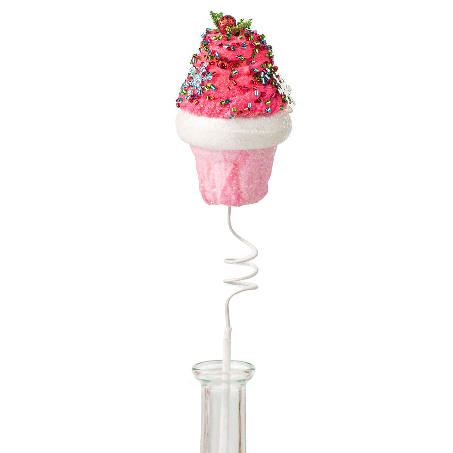 14" Cupcake Pick: Pink Snowflake