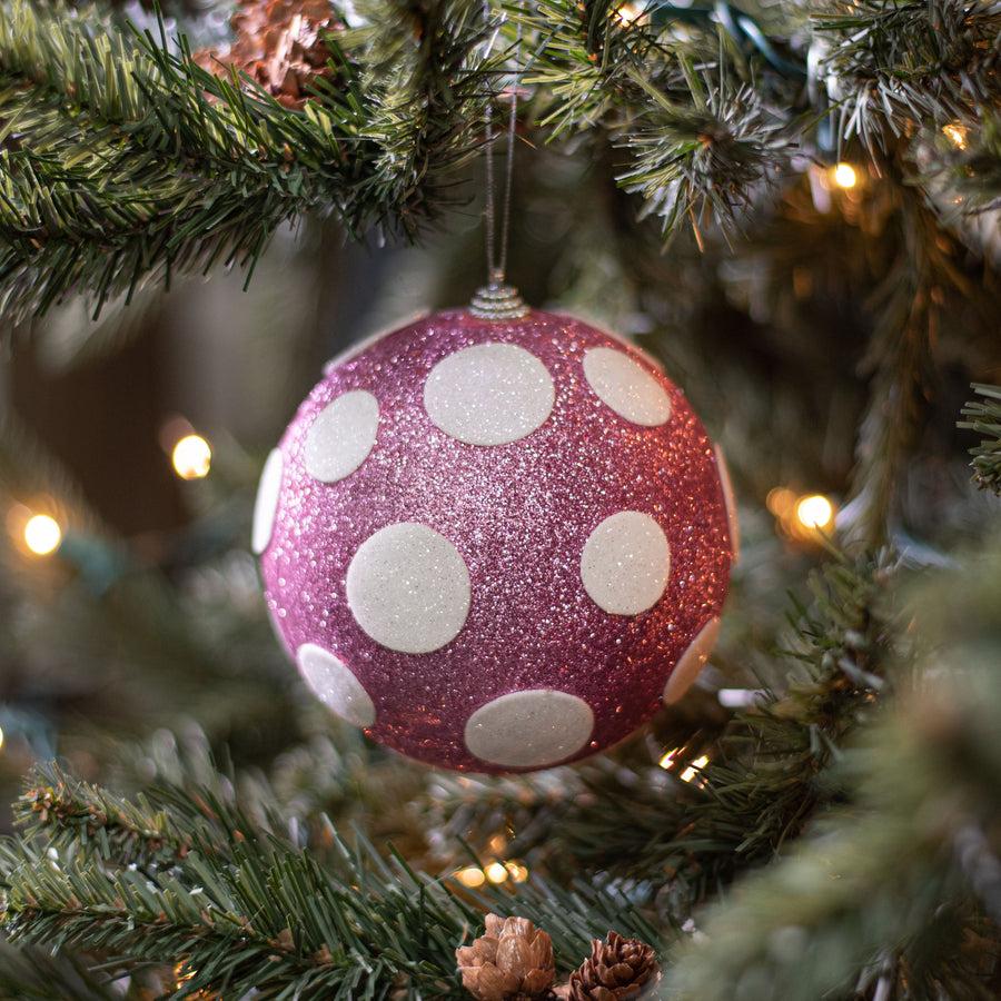 5" Polka Dot Ball Ornament: Pink & White