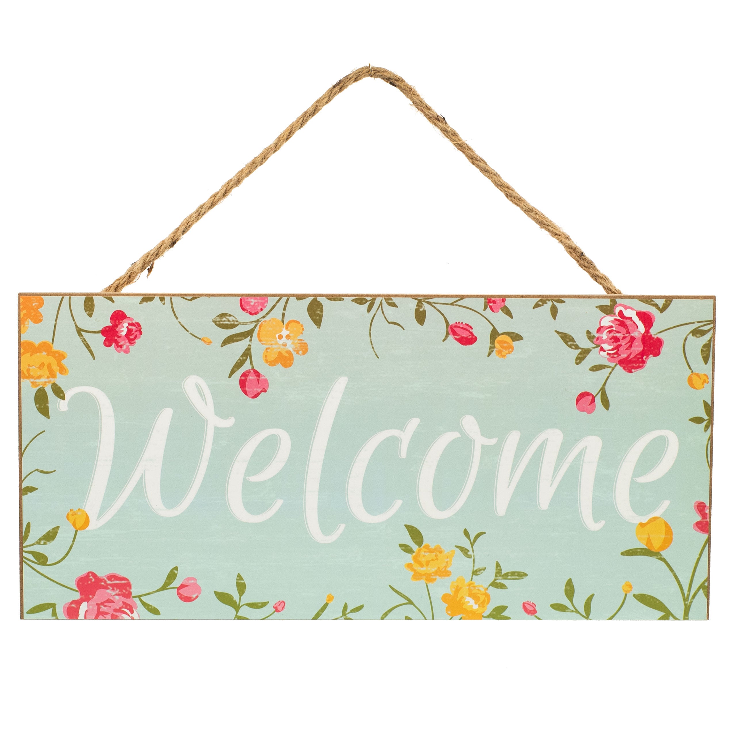 12" Wooden Sign: Vintage Floral Welcome