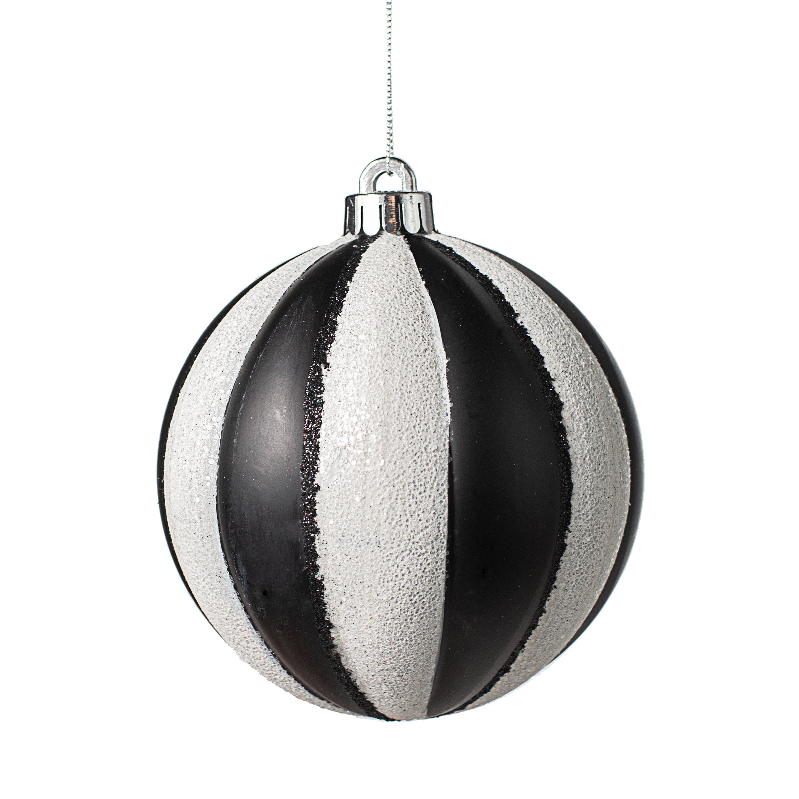 130MM Wide Vertical Stripe Ball Ornament: Black & White