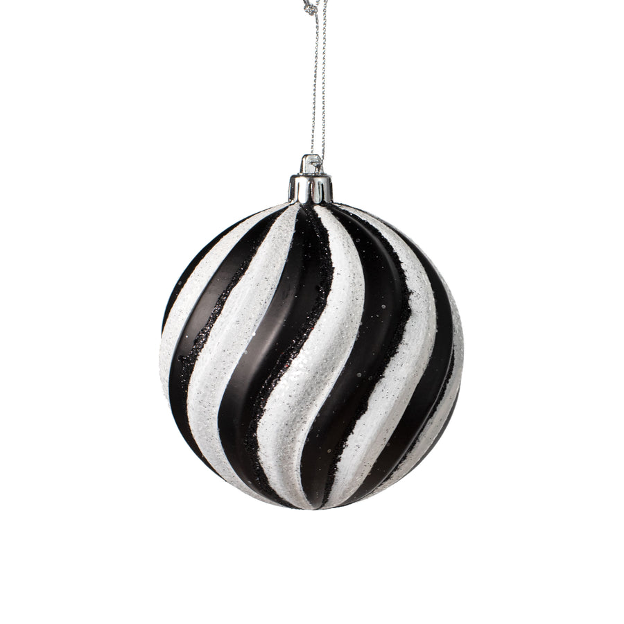100MM Swirl Ball Ornament: Black & White