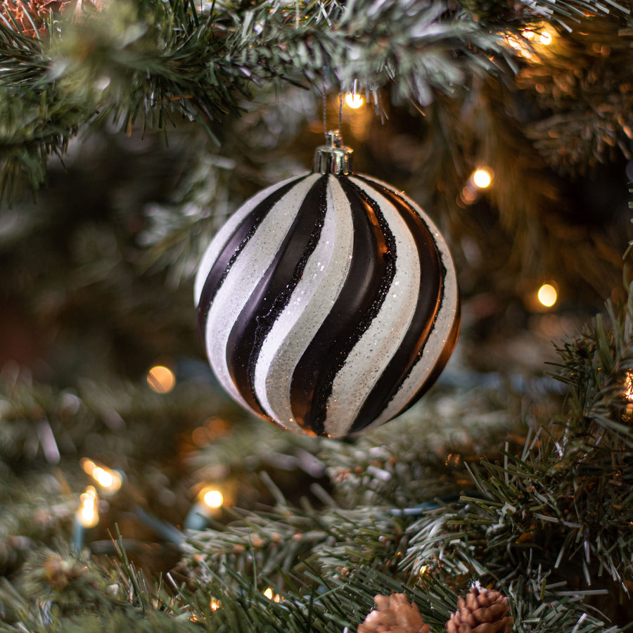 100MM Swirl Ball Ornament: Black & White