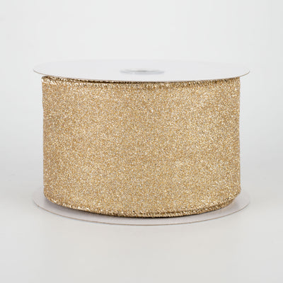 2.5" Lustrous All Flat Glitter Ribbon: Champagne Gold (10 Yards)
