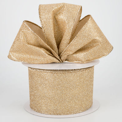 2.5" Lustrous All Flat Glitter Ribbon: Champagne Gold (10 Yards)
