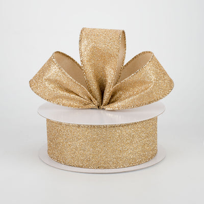 1.5" Lustrous All Flat Glitter Ribbon: Champagne Gold (10 Yards)
