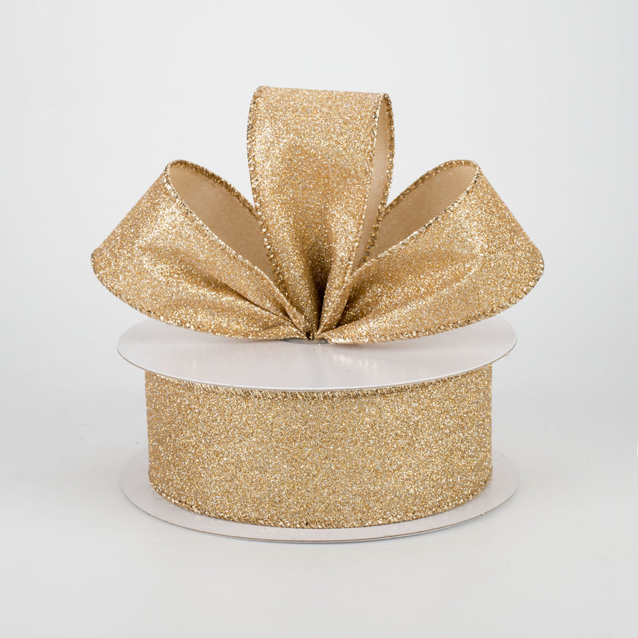 1.5" Lustrous All Flat Glitter Ribbon: Champagne Gold (10 Yards)