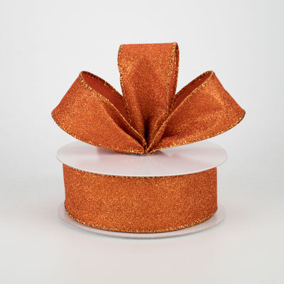 1.5" Lustrous All Flat Glitter Ribbon: Orange (10 Yards)