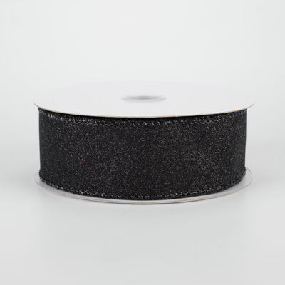 1.5" Lustrous All Flat Glitter Ribbon: Black (10 Yards)