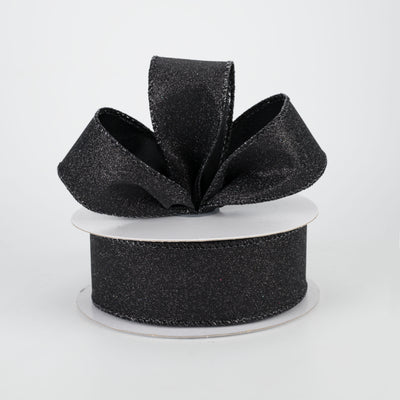 1.5" Lustrous All Flat Glitter Ribbon: Black (10 Yards)