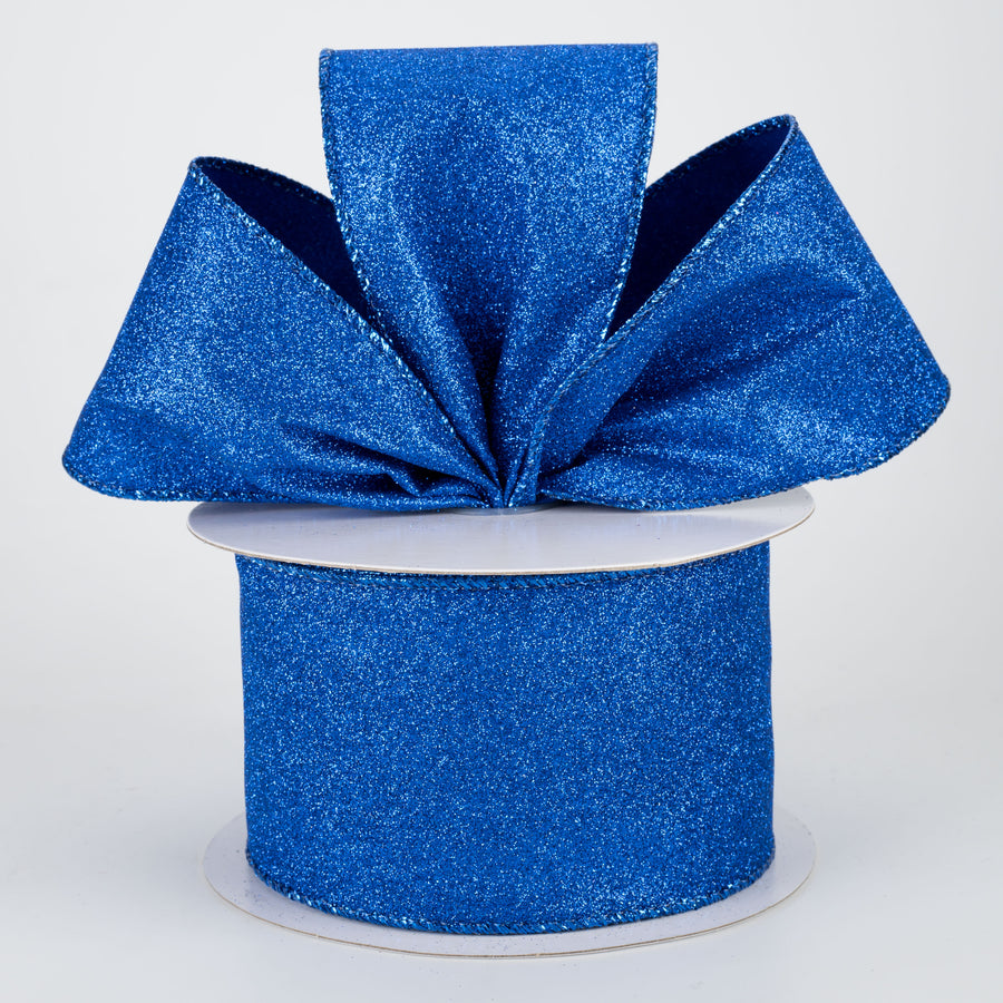 2.5" Lustrous All Flat Glitter Ribbon: Royal Blue (10 Yards)