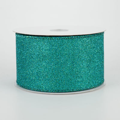 2.5" Lustrous All Flat Glitter Ribbon: Peacock Blue (10 Yards)