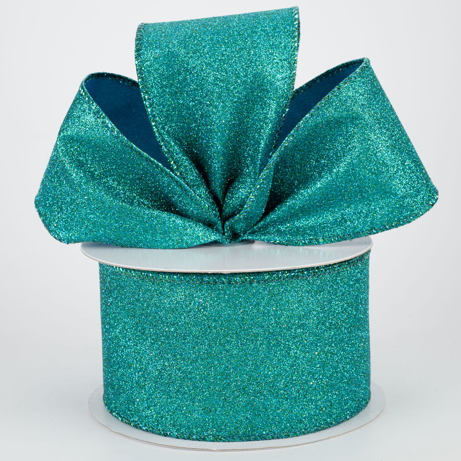 2.5" Lustrous All Flat Glitter Ribbon: Peacock Blue (10 Yards)