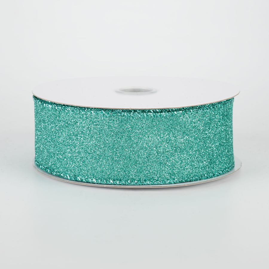 1.5" Lustrous All Flat Glitter Ribbon: Turquoise (10 Yards)