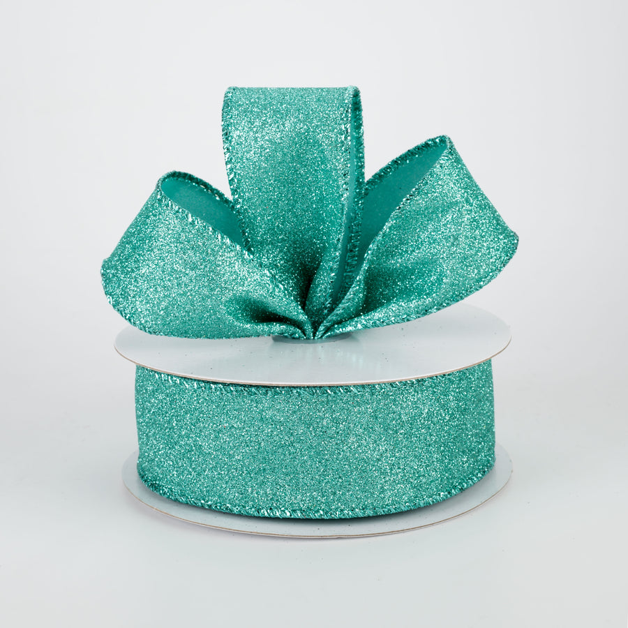 1.5" Lustrous All Flat Glitter Ribbon: Turquoise (10 Yards)