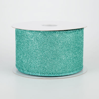 2.5" Lustrous All Flat Glitter Ribbon: Turquoise (10 Yards)