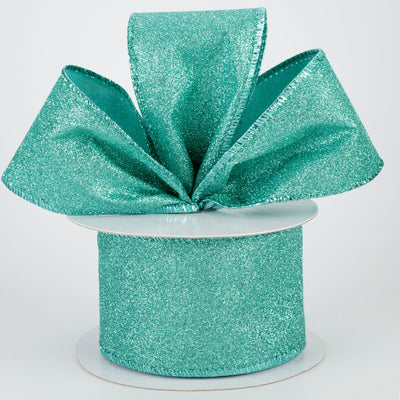 2.5" Lustrous All Flat Glitter Ribbon: Turquoise (10 Yards)