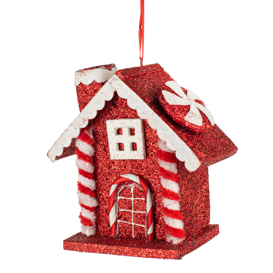 5" Peppermint Gingerbread House Ornament: Red