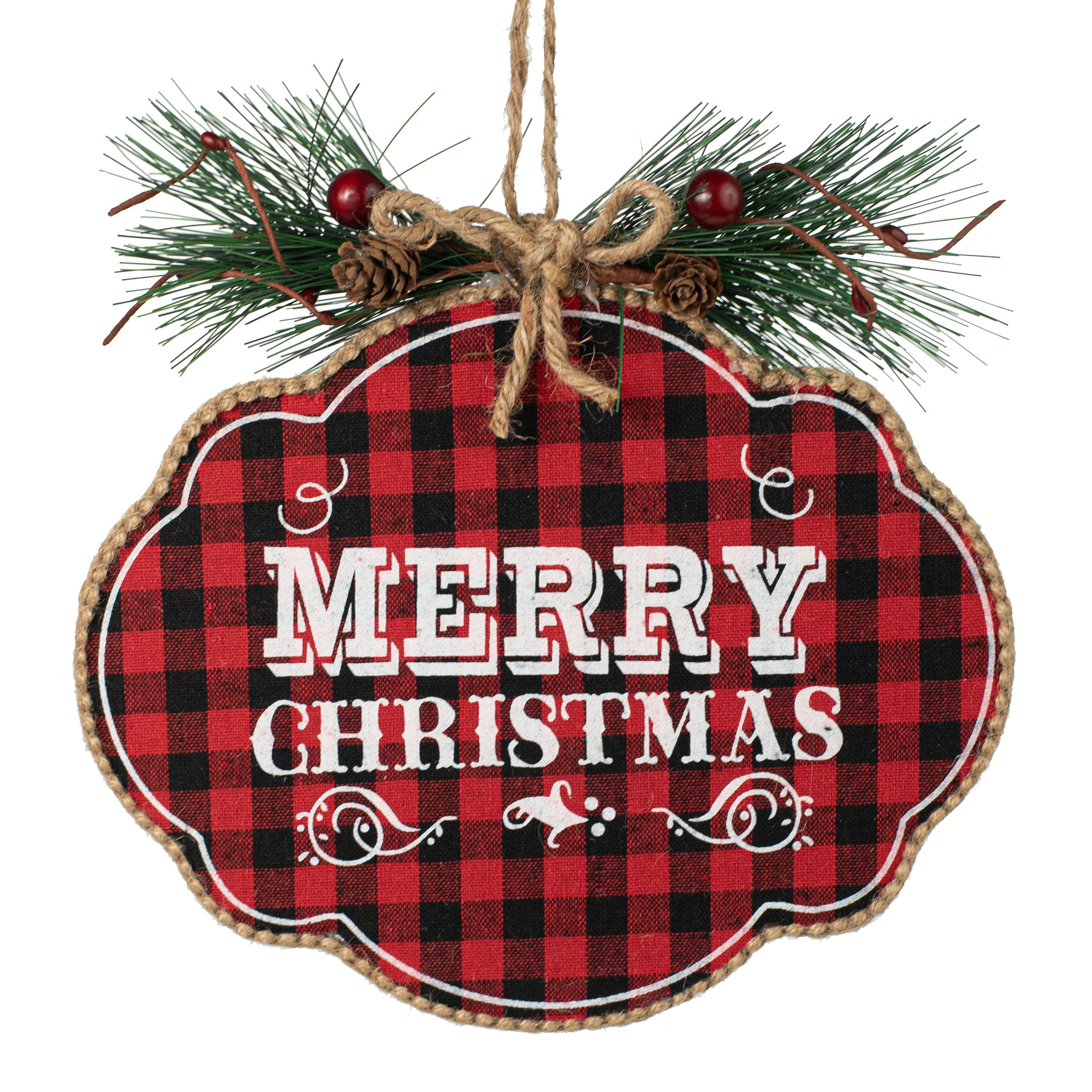 9" Merry Christmas Ornament: Buffalo Plaid