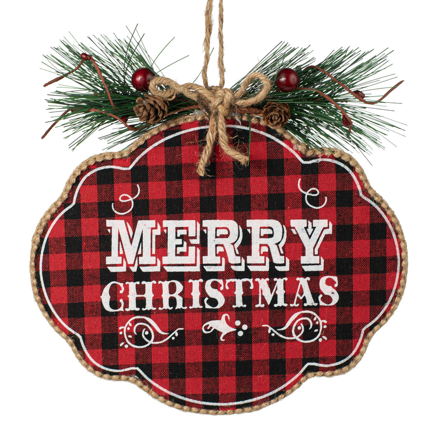 9" Merry Christmas Ornament: Buffalo Plaid