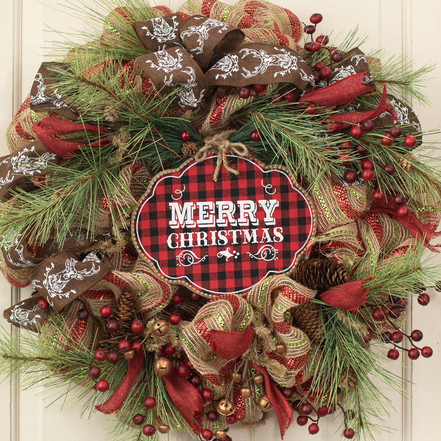 9" Merry Christmas Ornament: Buffalo Plaid