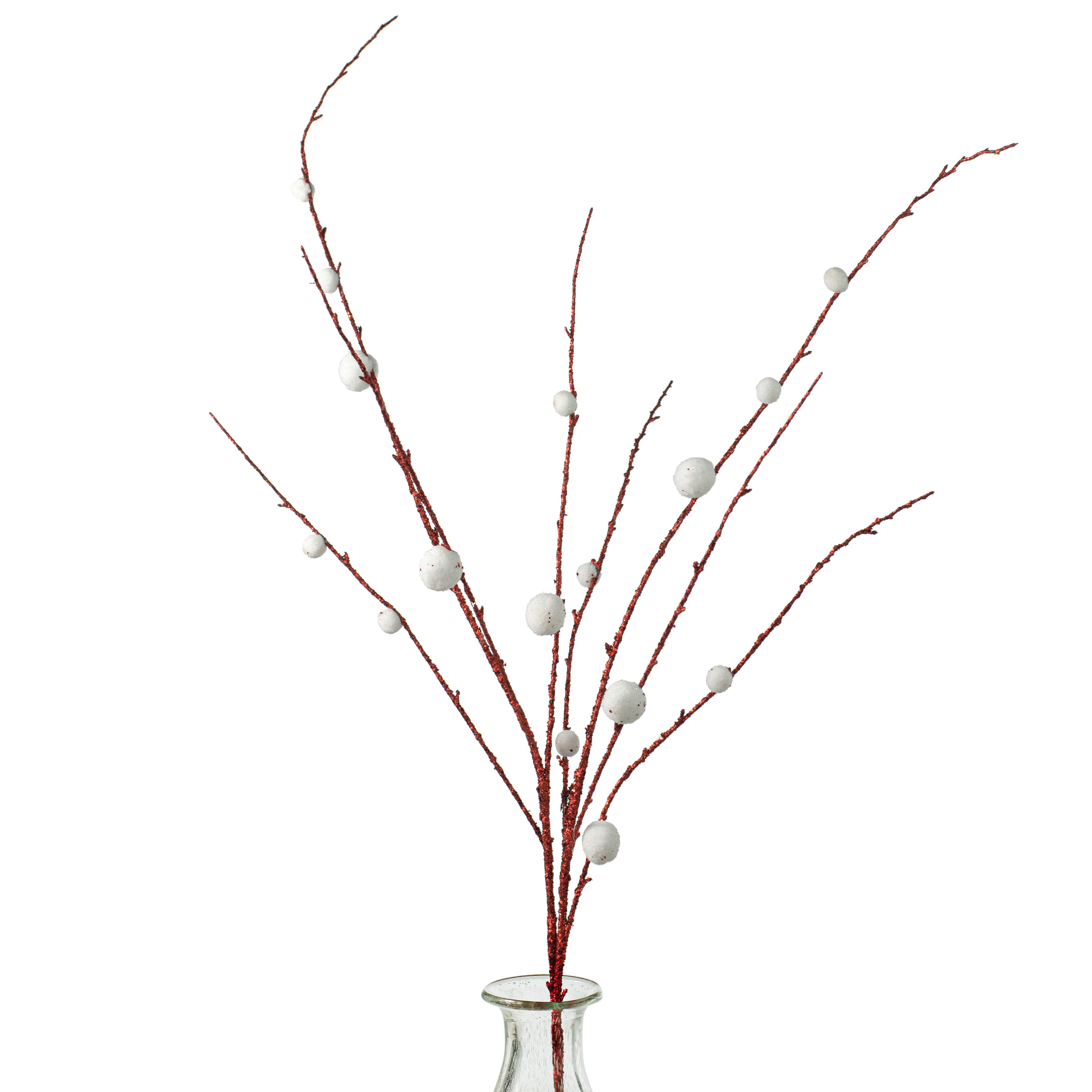 48" Felt Ball Glitter Branch: Red & White