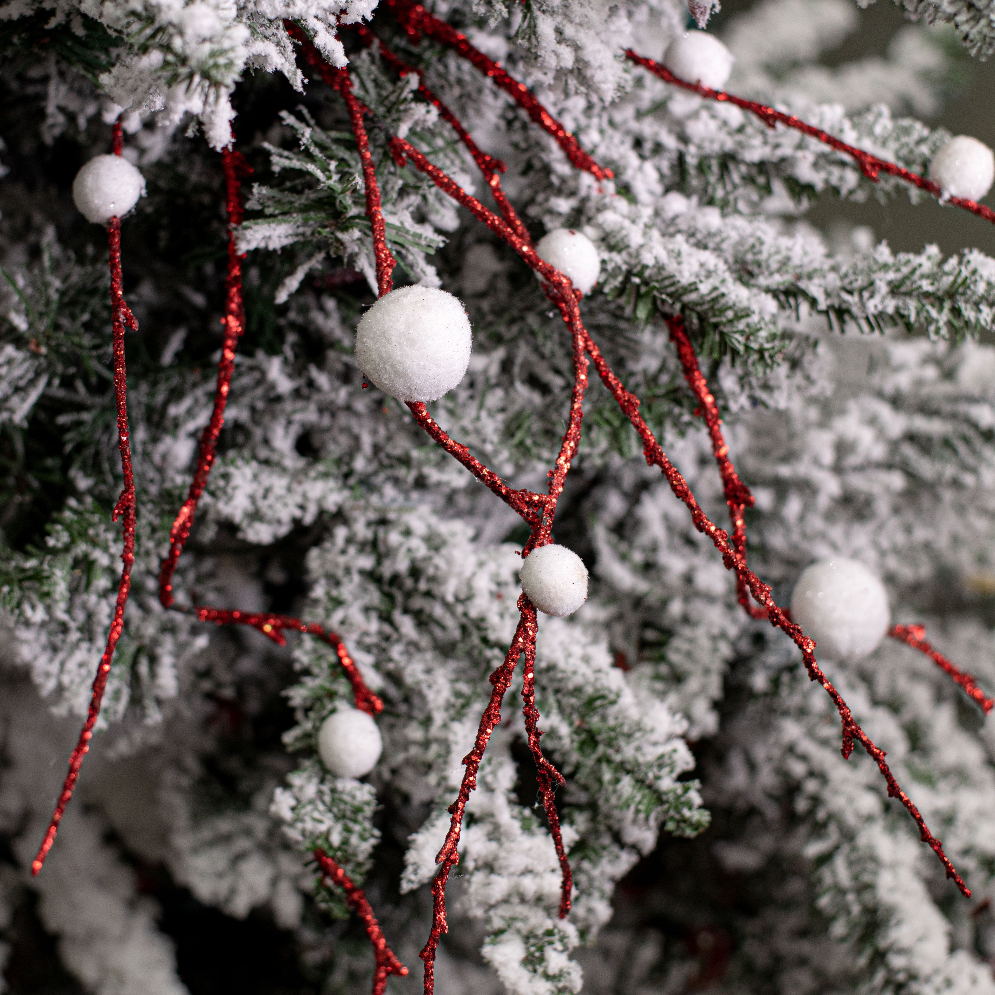48" Felt Ball Glitter Branch: Red & White