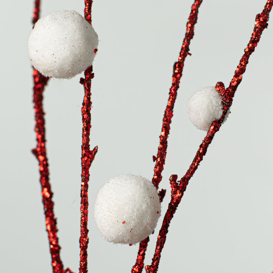 48" Felt Ball Glitter Branch: Red & White