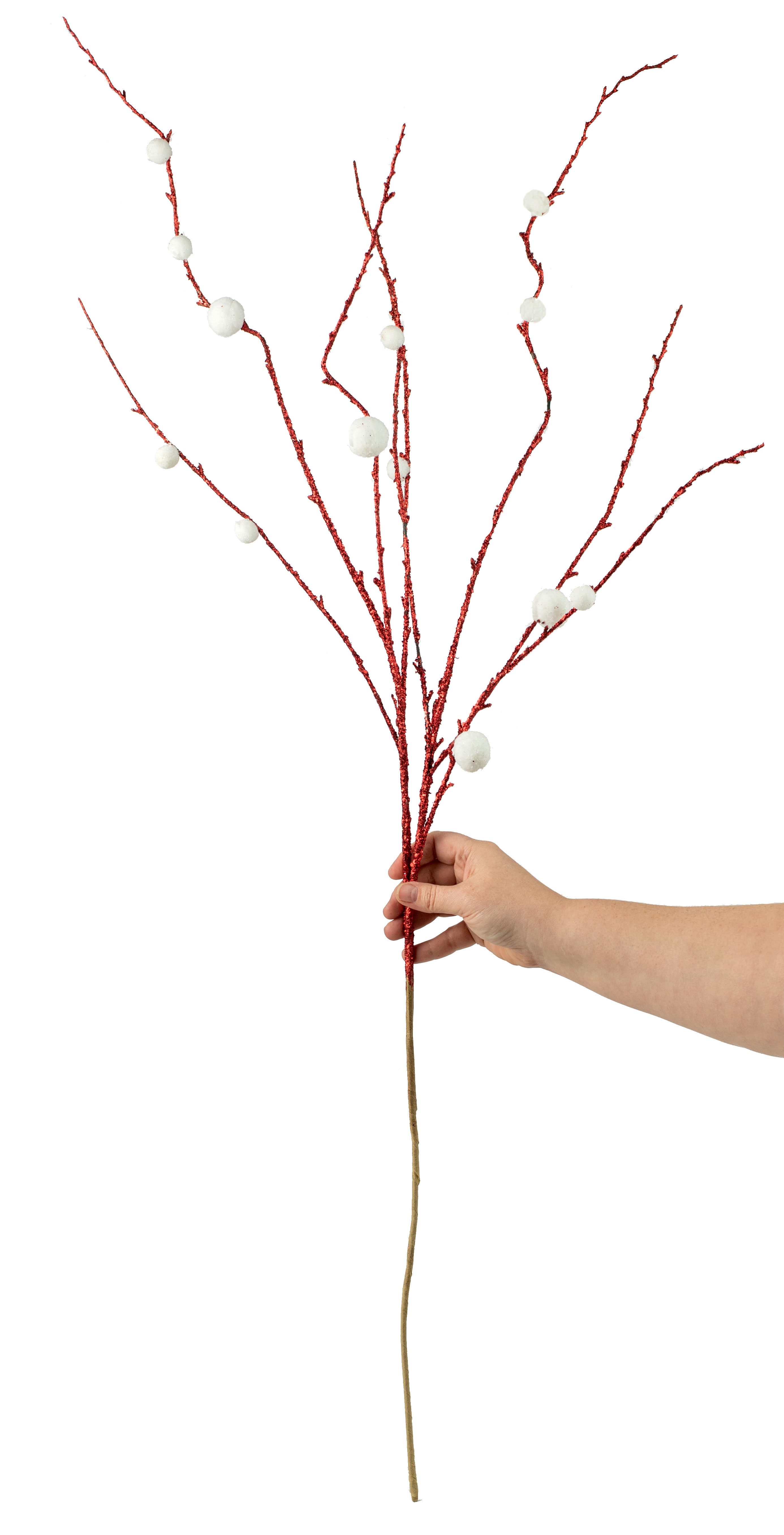 48" Felt Ball Glitter Branch: Red & White
