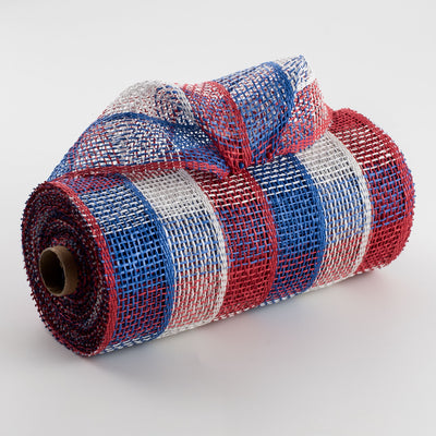 10" Poly Burlap Check Plaid Mesh: Red, White, Blue