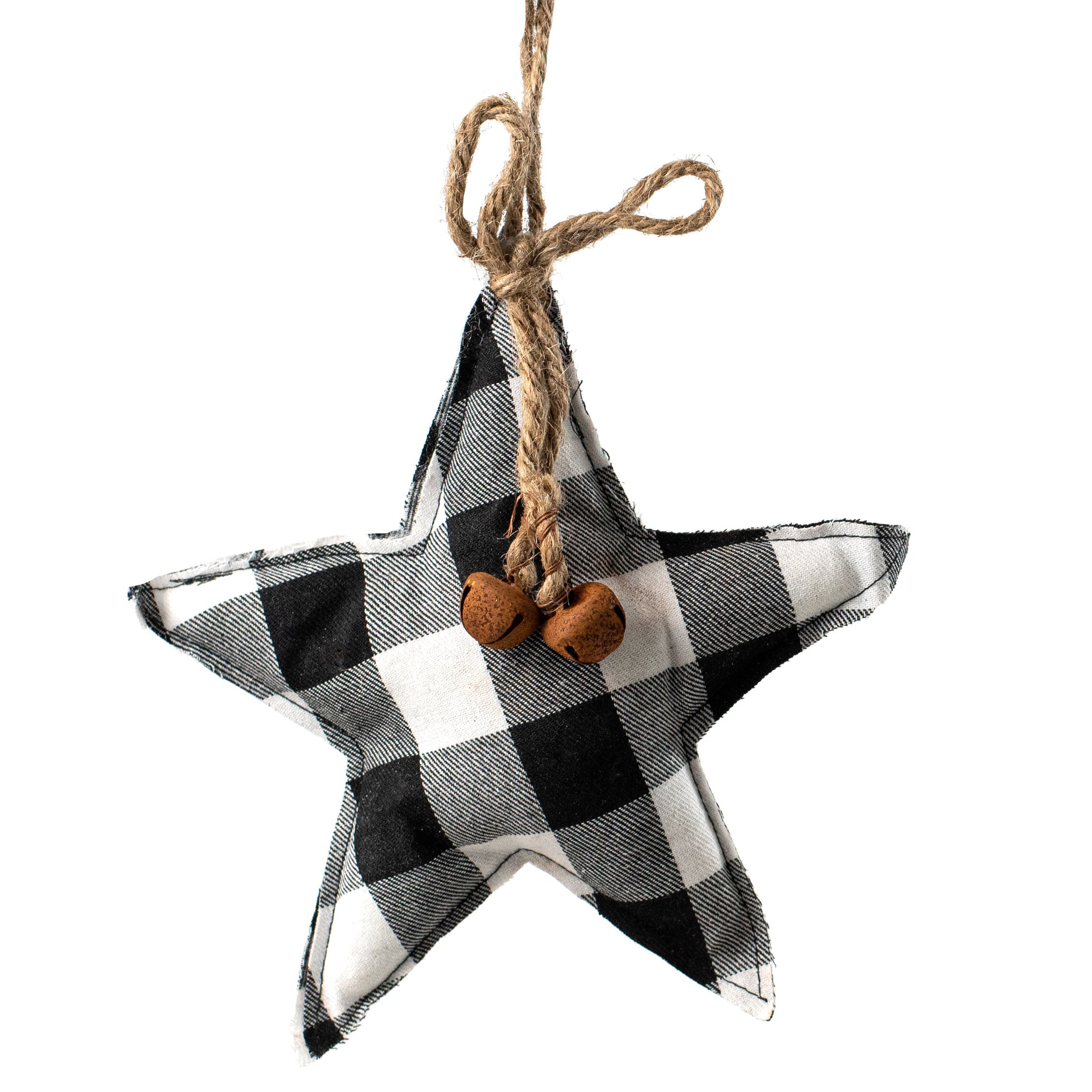 8" Buffalo Plaid Plush Star Ornament: Black & White