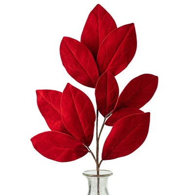 32" Velvet Magnolia Leaves Stem: Red