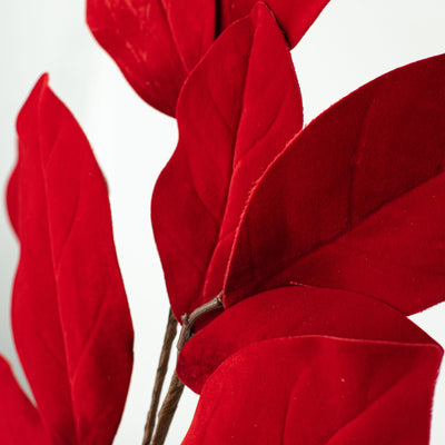 32" Velvet Magnolia Leaves Stem: Red