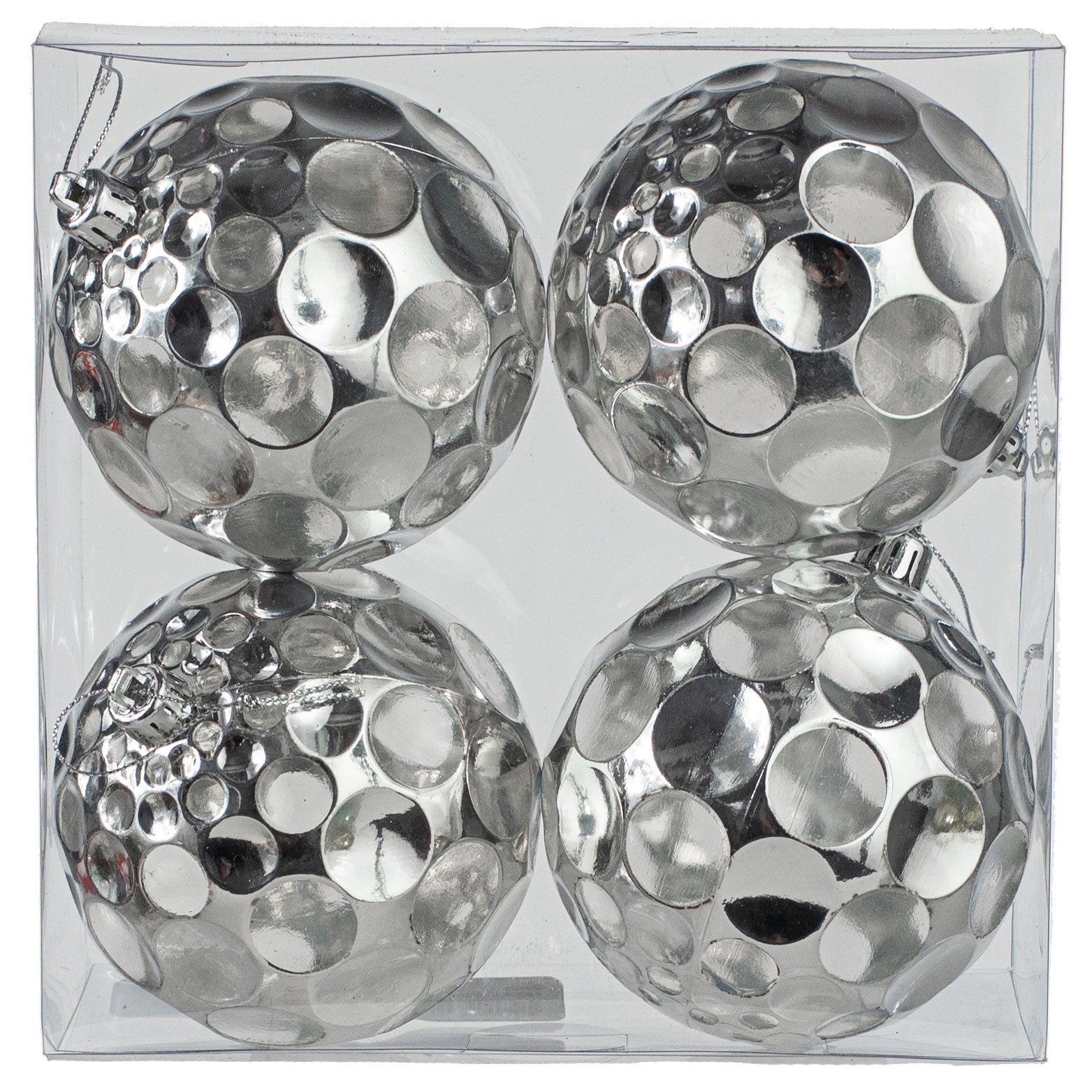 4" Mercury Dot Ball Ornaments: Silver (4)