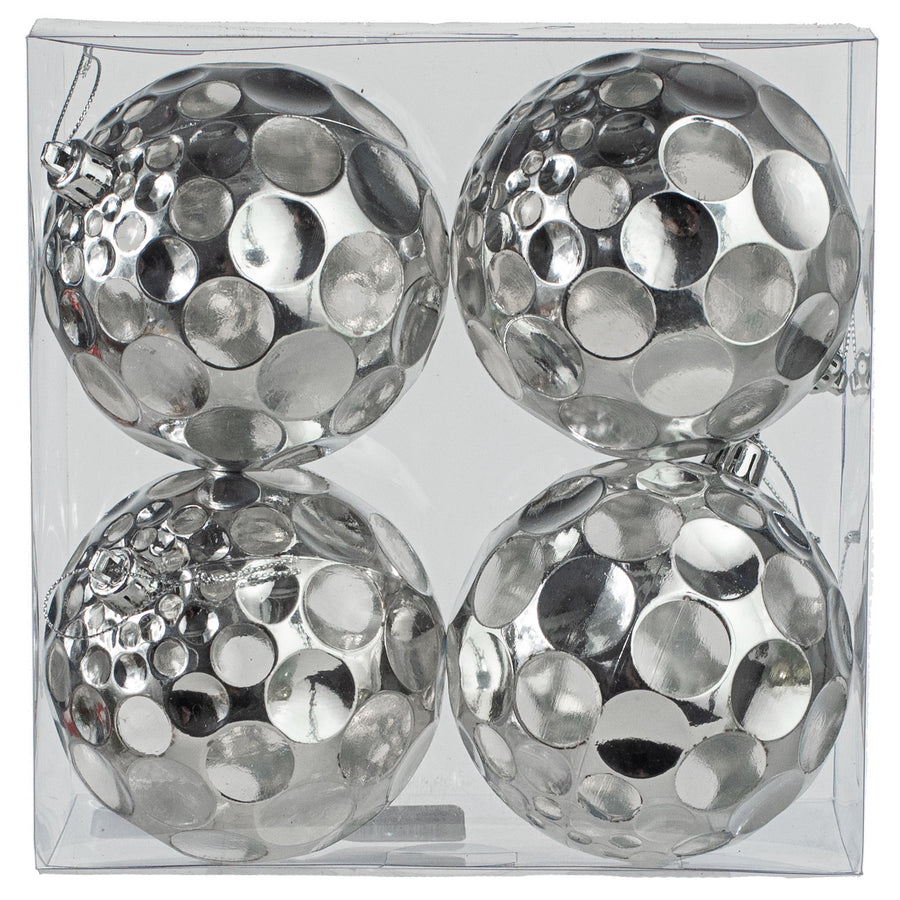 4" Mercury Dot Ball Ornaments: Silver (4)