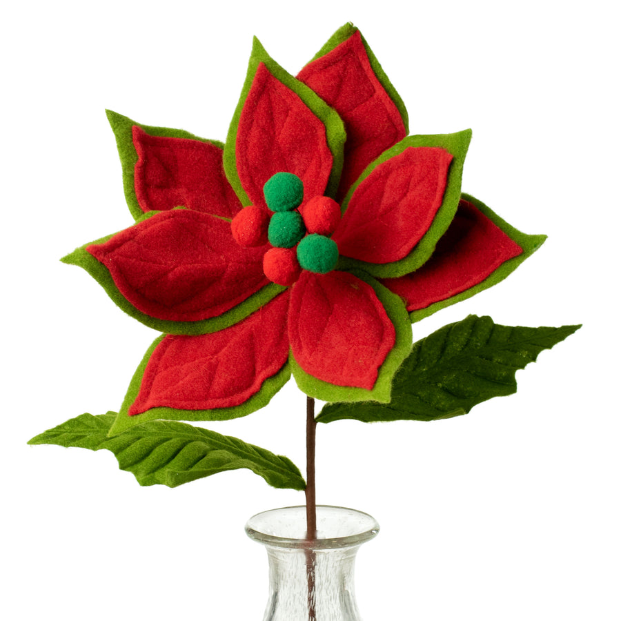 22" Felt Poinsettia Stem: Red, Green, Emerald